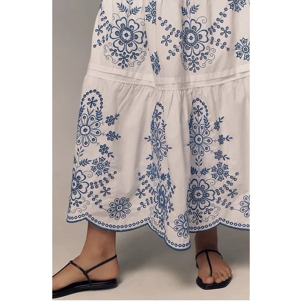 Anthropologie The Somerset Maxi Dress Womens Embroidered Eyelet Large Blue White - Picture 4 of 9